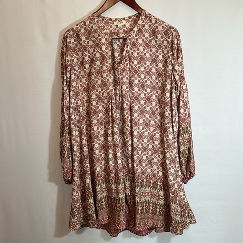 Umgee Womens Size M Swing Dress Long Sleeve Paisley Peasant Cottage Core Boho